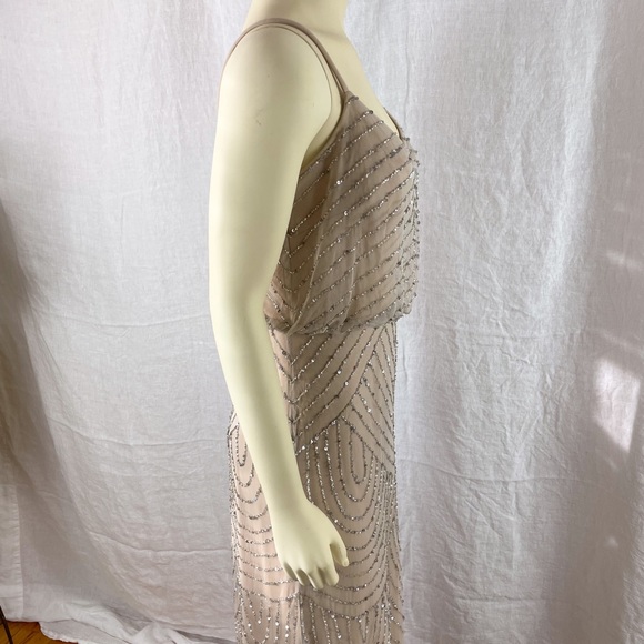 NWT formal sparkly dress evening beaded pink nude dress SZ 4 Adrianna Papell - Picture 7 of 15